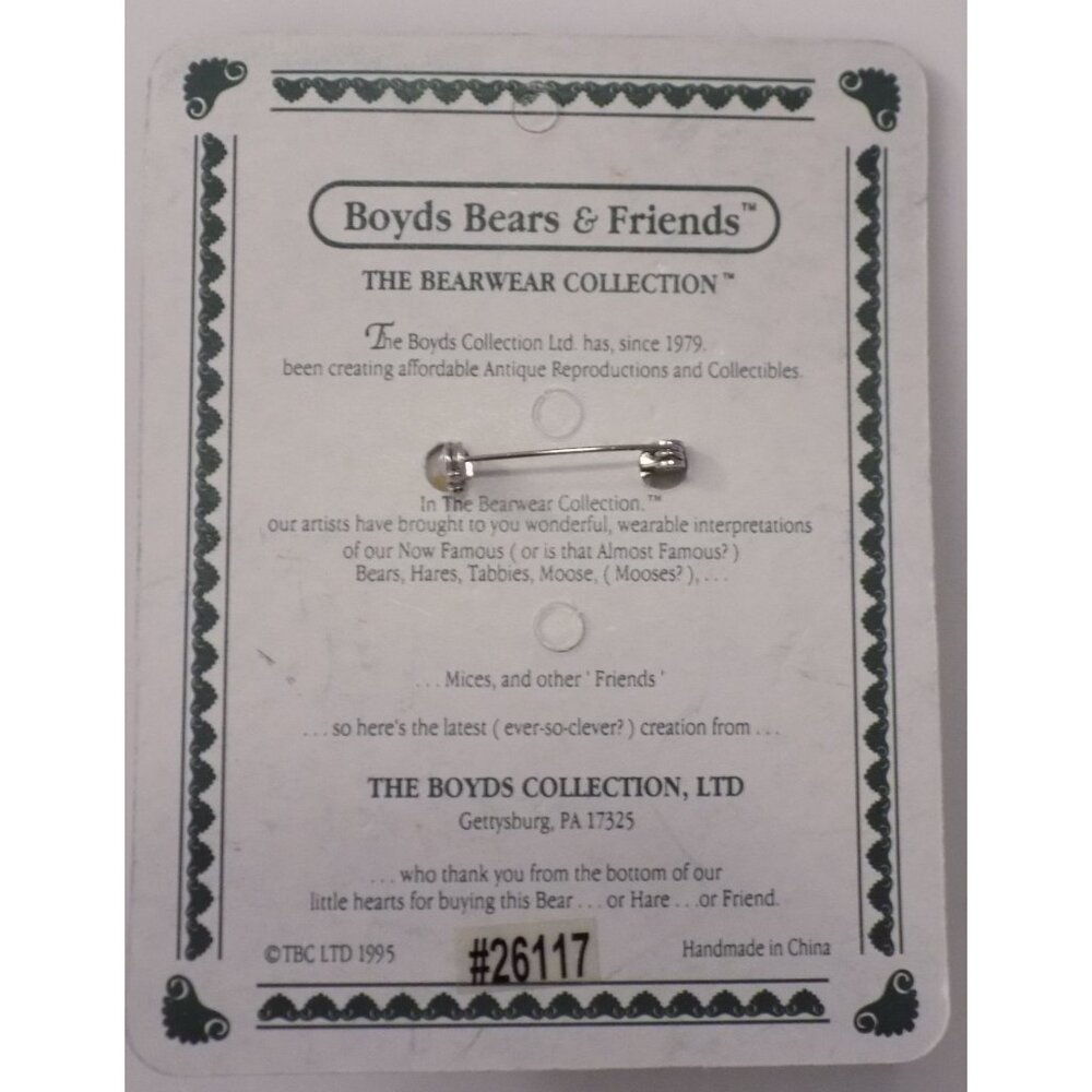 Boyds Bears Bearwear Brooch Lapel Pin 95 BAILEY Birthday Wishes Vintage - 26117 - Picture 2 of 3